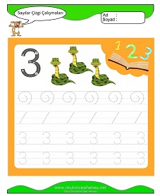 3 Rakamı Çizgi Çalışmaları Çalışma Sayfaları
